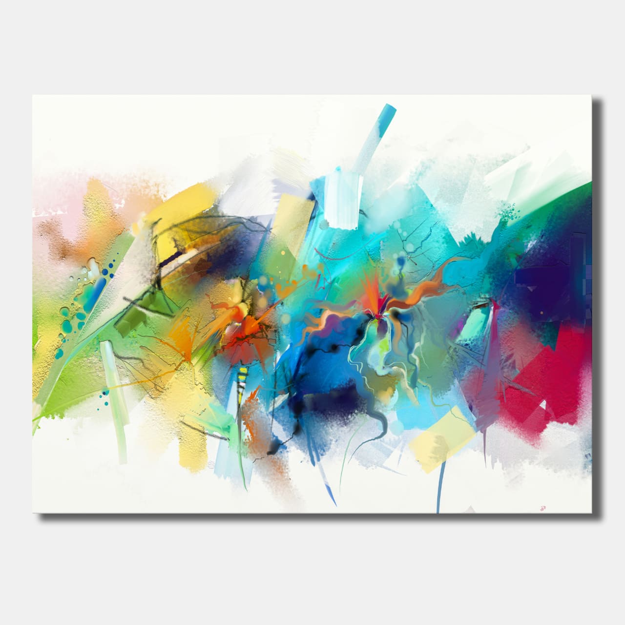 Designart - Turquoise Story With Touches Of Yellow And Red - Modern Canvas Wall Art Print